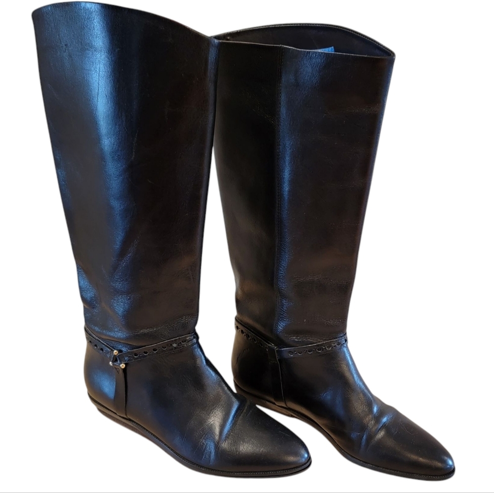 Vintage Etienne Aigner Black Leather Riding Boots Size 7.5‎